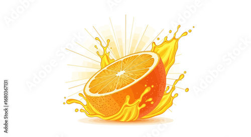 Vibrant Orange Slice With Exploding Juice, A Graphic Illustration for Food and Beverage