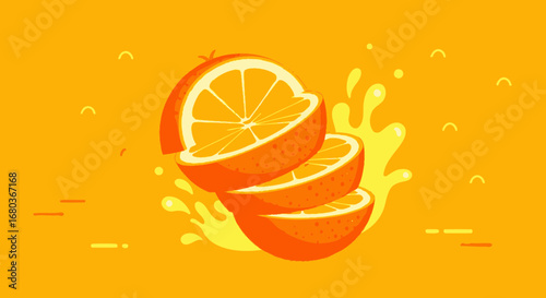 Vibrant Orange Slices And Splashes On Sunny Background For Modern Design