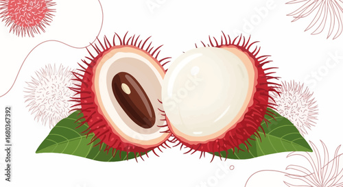 Vibrant Rambustans Illustration Showcasing Tropical Deliciousness And Graphic Design On White