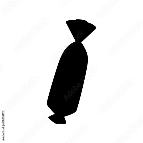 Black silhouette of a wrapped candy isolated on a white background illustration