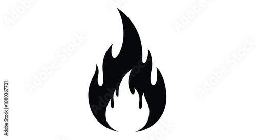 Stylized vector illustration of a black fire flame with intricate details on a white background, showing heat and energy beautifully 150