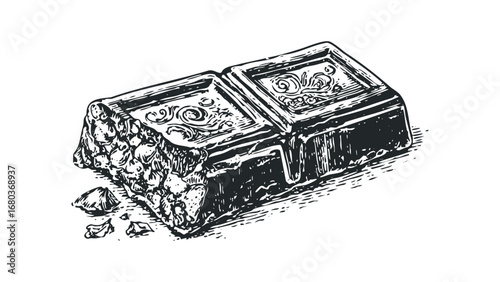 Vintage chocolate bar with intricate details on white. Vector hand drawn illustration