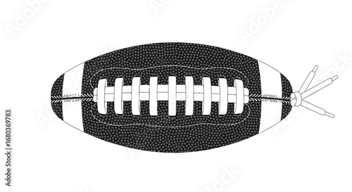 Detailed Monochrome American Football Illustration with Needle for Air Inflation Depicting Sports Equipment and Maintenance Procedures