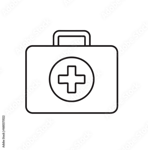 Minimalist first aid kit vector line art icon with medical cross