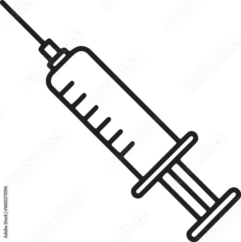 Clean syringe vector line art illustration, minimalist vaccination needle outline for medical and healthcare designs.