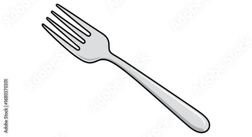 Stylized depiction of a metallic fork, isolated on white background, enhancing its modern design and minimalist aesthetic, perfect for culinary themes