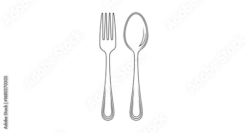 Elegant line drawing of a fork and spoon against a clean backdrop offering simplicity and sophistication food themes kitchen design