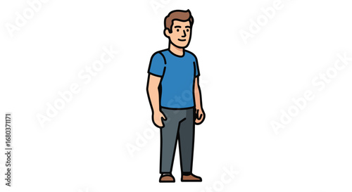 Illustration of a casual man in blue t-shirt, perfect for design projects and character asset usage
