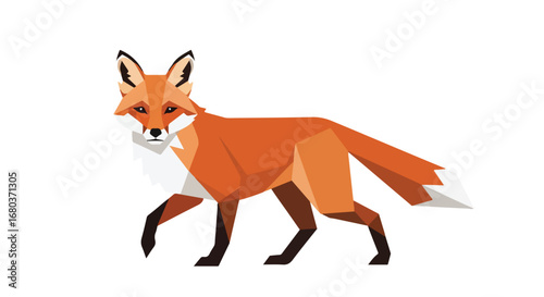 Geometric representation of a fox in vibrant orange tones blending artistic style with wildlife depiction providing a modern design element