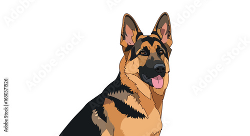 German Shepherd Portrait: A Stylized Rendition of Canine Loyalty and Alertness on White Background