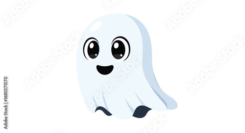 Cute and friendly cartoon ghost with big eyes isolated on a white background, ideal for Halloween or children's themed projects