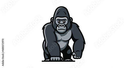 Cartoon gorilla illustration with stylized features and a powerful stance rendered in bold outlines and flat colors for a dynamic and appealing design