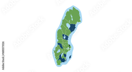 A Detailed Outline of Sweden's Geographical Territory Displaying Land Regions and Water Bodies with Distinct Boundaries and Color Distinctions