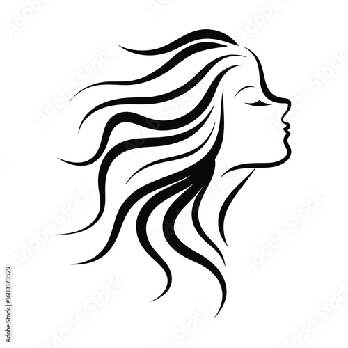 a woman's face with long hair and a long wind