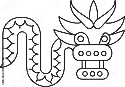 Stylized aztec dragon, a minimalist line art depiction of ancient mythology and cultural symbolism