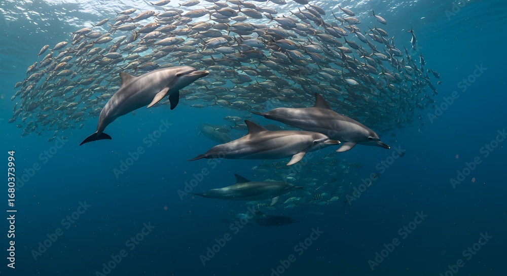 Obraz premium Dolphins and fish in the ocean