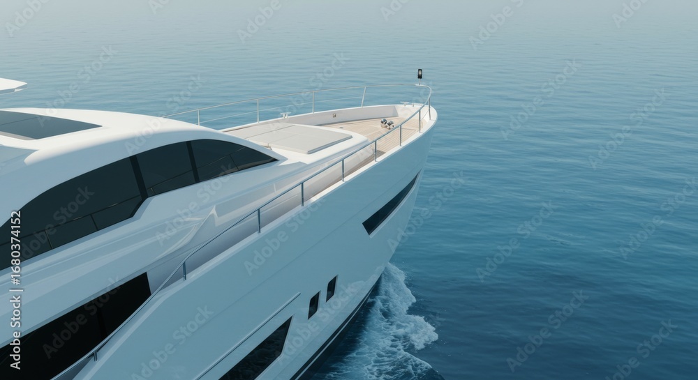 Fototapeta premium Close-up of a Luxurious White Yacht Sailing on Calm Blue Ocean Waters