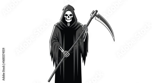 Stylized Grim Reaper Illustration: A Dark Depiction of Mortality and the Inevitable Passage to the Afterlife
