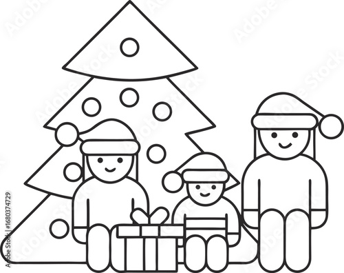 A family gathered around the christmas tree with presents, , perfect for holiday greetings and festive designs