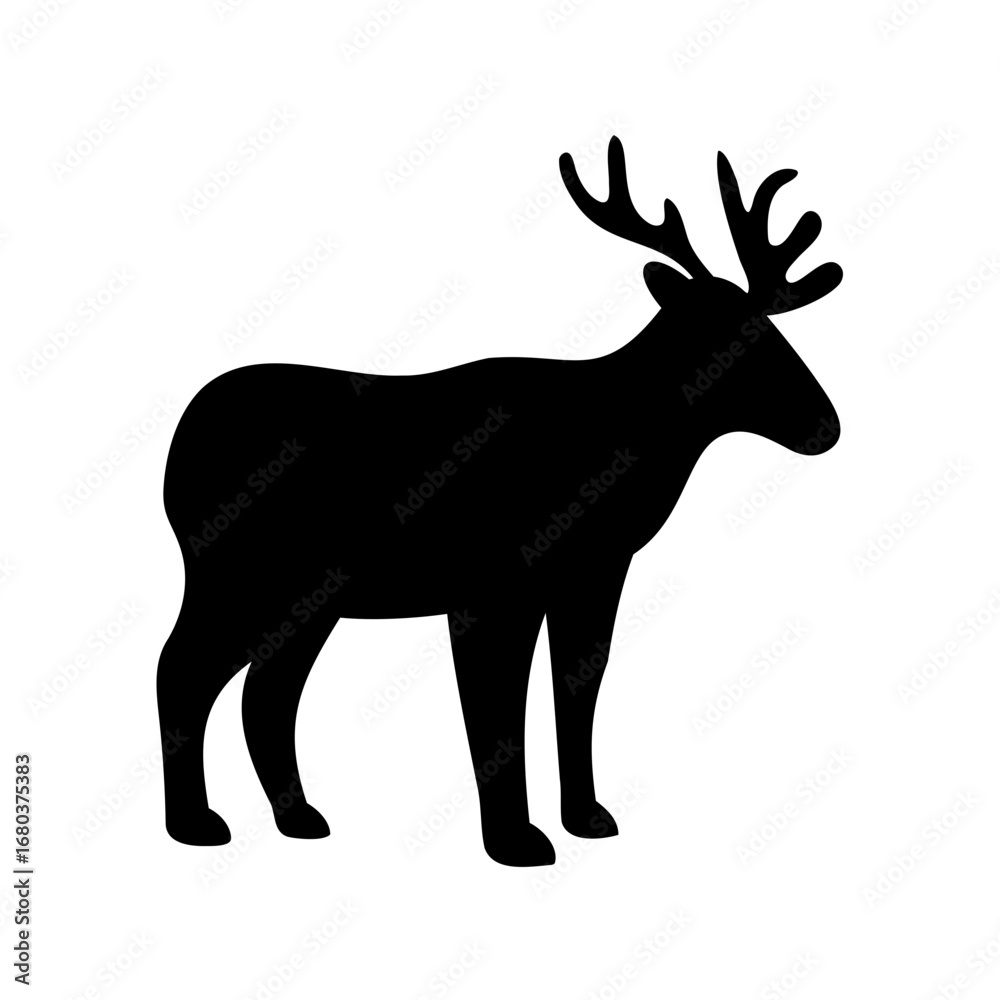 Fototapeta premium Silhouette of a Male Deer with Antlers Standing on a White Background