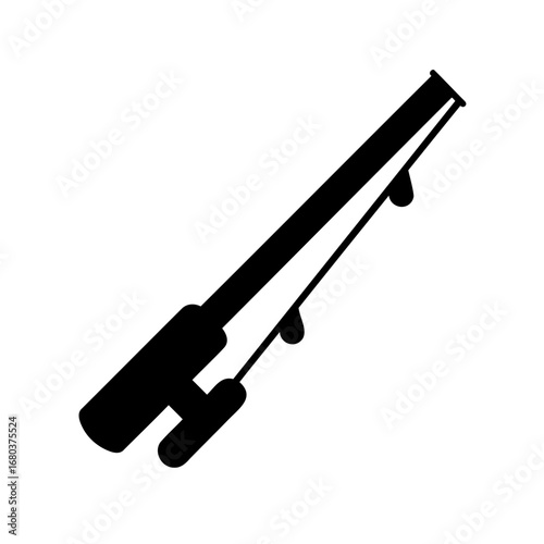 Silhouette of a fishing rod with line and sinker in black