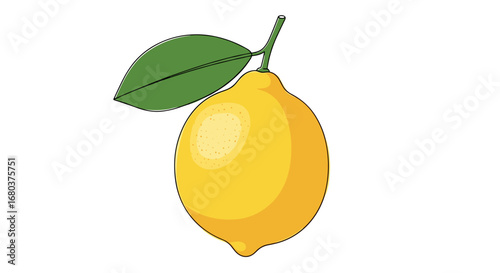 A fresh yellow lemon with green leaf and stem on a white background a delicious and refreshing citrus fruit