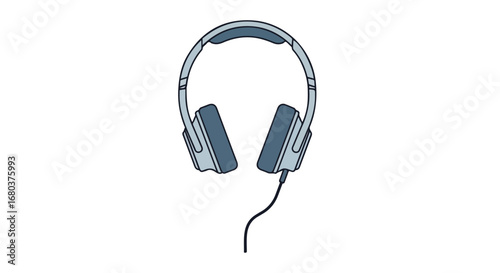 Stylish light blue headphones illustration with dark outline offering immersive audio experience for music lovers and gamers alike with modern appeal