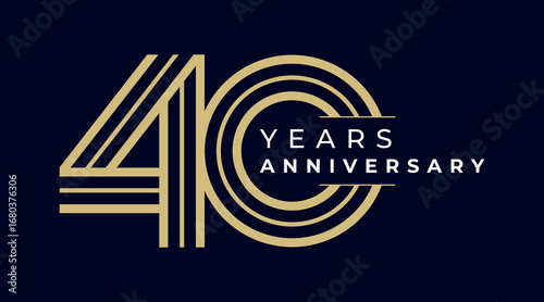 40 Years Anniversary design vector illustration. Unique 40 years logo design template. In gold color