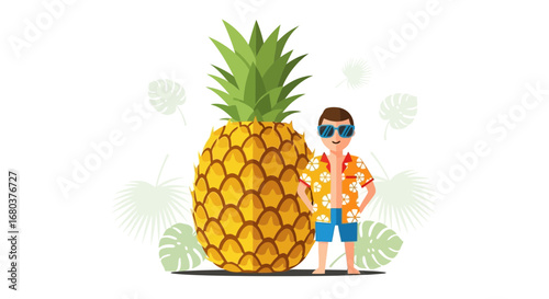 Stylish Male With Sunglasses And Vibrant Pineapple Representing Summer Vacation Fun Vibe