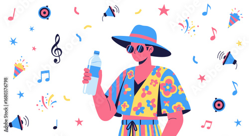 Stylish Person Enjoying Music Festival with Refreshment and Energetic Celebration Vibe