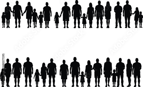 Silhouettes of diverse families holding hands, united together, multigenerational bond, love, support