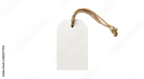 Blank rectangular tag with a beige cord