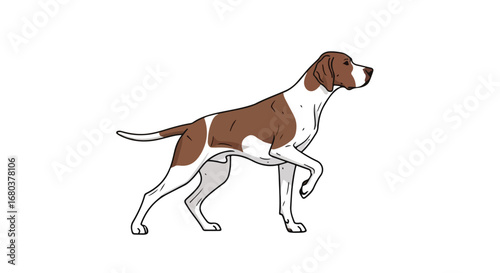 Elegant depiction of a pointer dog in hunting stance, conveying athleticism and grace, isolated illustration with a minimalist aesthetic providing