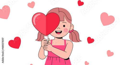Smiling Girl Holding Heart Sign Expressing Love And Affection Against White Background