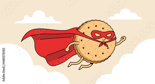 Superhero Biscuit Soaring Through The Sky In A Red Cape For Comic Book Design