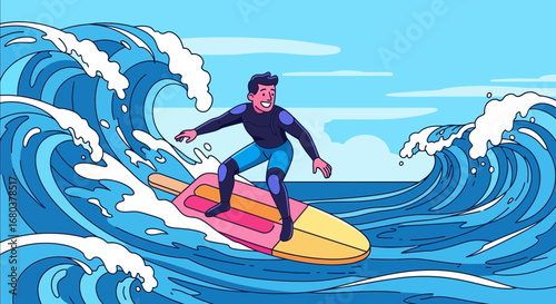 Surfer Enjoying Waves On A Popsicle Board While Having Fun On A Sunny Day