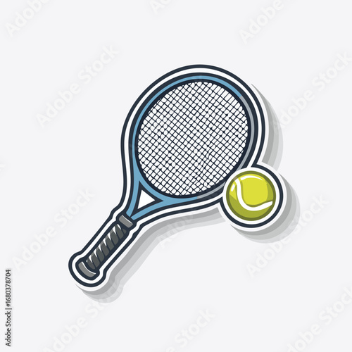 Tennis racket and ball illustration isolated on white background