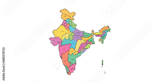 Vivid depiction of the administrative zones of India against a clear backdrop showcasing geographical variety and state diversity