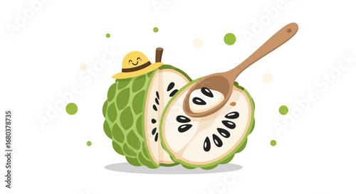 Sweet Annona Fruit Decorated With Hat and Spoon, Freshness and Taste Depicted