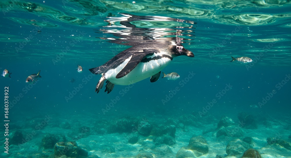 Fototapeta premium Penguin swimming underwater