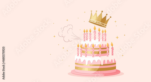 Sweet Celebration Cake With Golden Crown, Wishes, And Decorative Elements For Joyful Moments