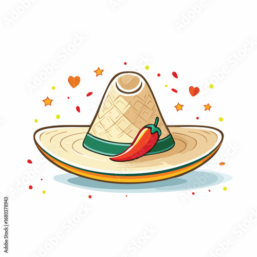 Mexican sombrero hat isolated on white background illustration