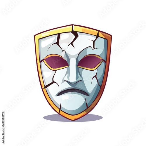 Cracked Masquerade Mask with Sad Expression
