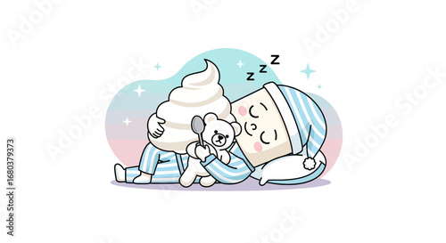 Sweet Dreams Of Bedtime Delight Featuring A Whipped Treat And Teddy Bear Companionship