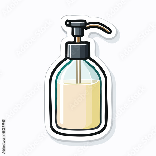 Cartoon liquid soap dispenser bottle illustration with pump, hygiene and cleaning container design for bathroom or kitchen