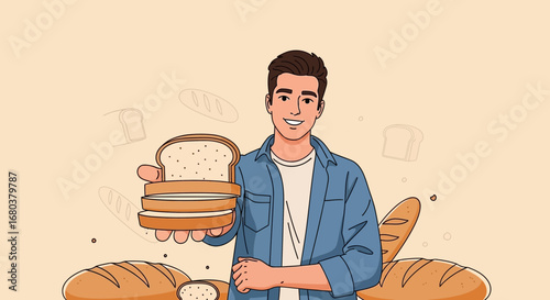 Smiling Person Holding Sliced Bakery Bread, Freshly Prepared And Ready For Eating