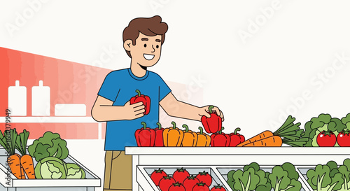 Smiling Person Selecting Vibrant Vegetables in a Store for a Healthy Lifestyle