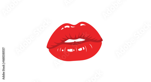 A graphic illustration of bright red lips, isolated on a white background, conveying beauty and sensuality with a modern flair