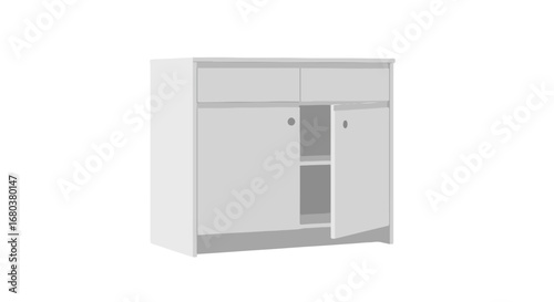 Minimalist White Cabinet with Drawers and Doors, Ideal for Modern Interior Decor and Storage Solutions, Perfect for Kitchen or Bathroom Spaces