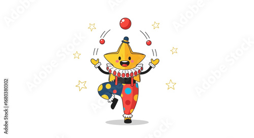 Smiling Star Juggler Entertains With Colorful Attire And Playful Performance